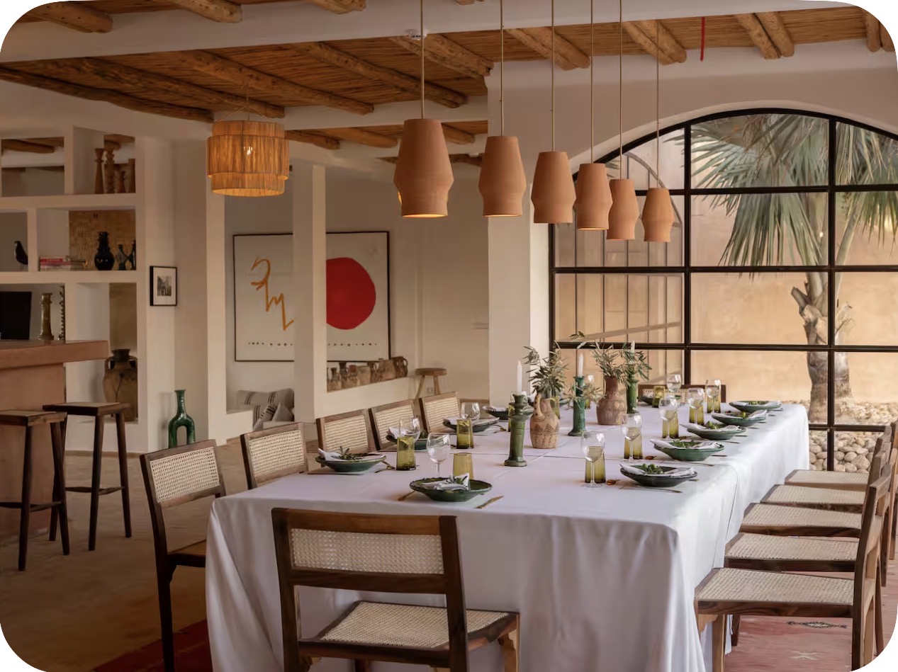 Long dining table set for a group