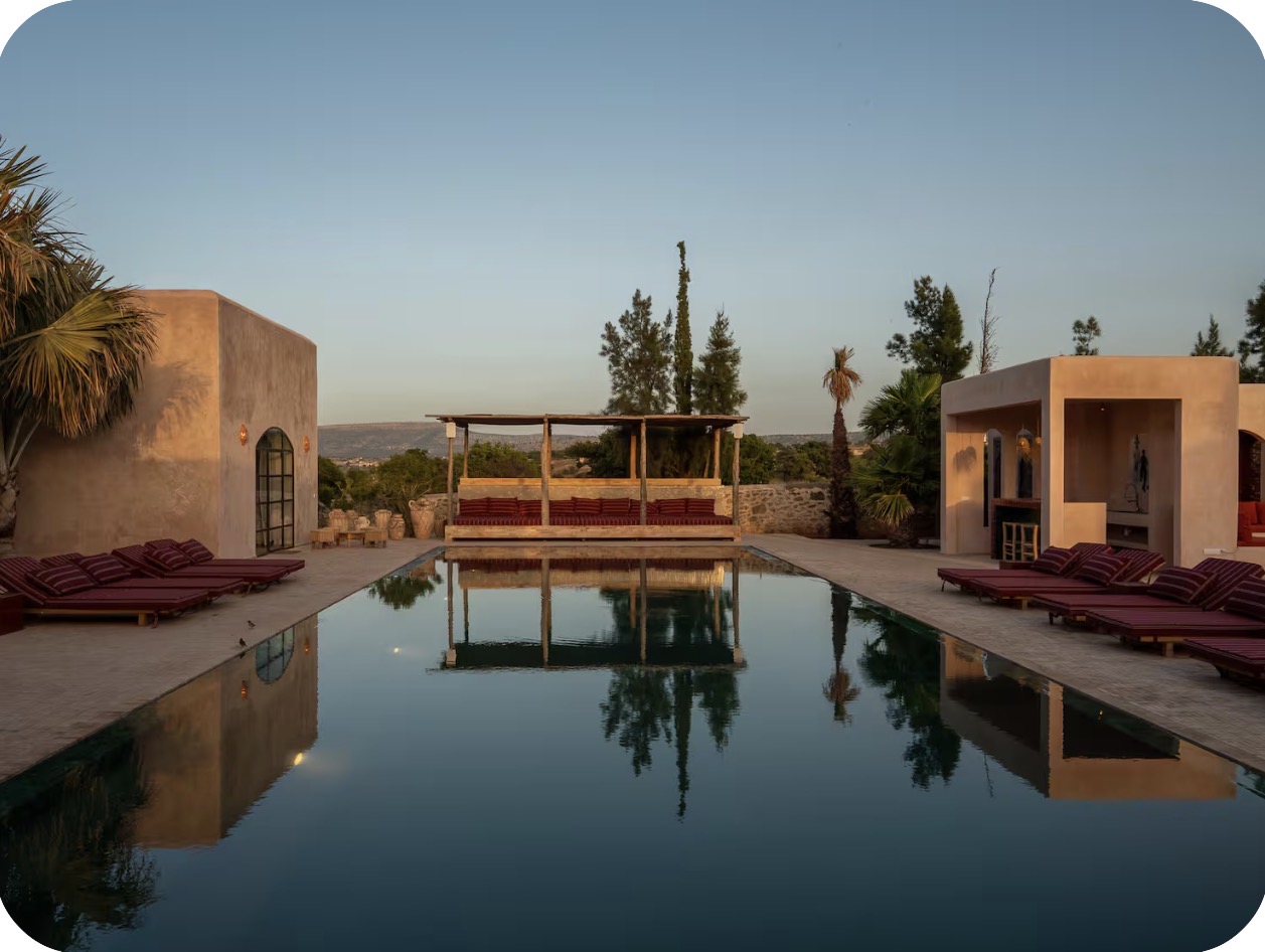 The pool at dusk, Morocco villa